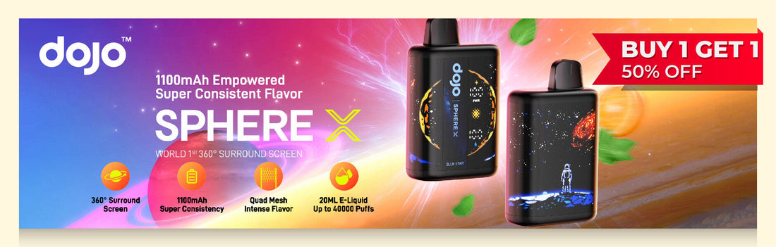 Dojo Sphere X 55K vape Get 50% off Dojo Sphere X 55K! Original price: $38.99, now only $24.75. Buy 1 Get 1 50% Off – Only $24.75 per vape.
