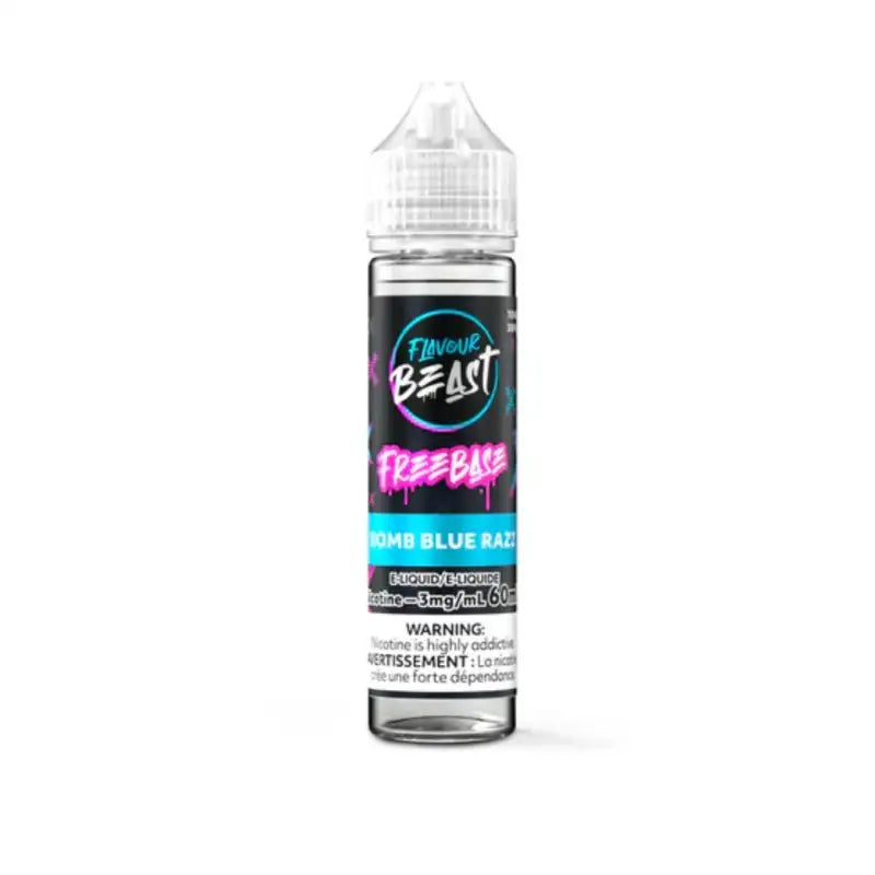 Flavour Beast vape juice bottle with colorful label on a white backgroundFlavour Beast E-Liquid Freebase - Bomb Blue Razz