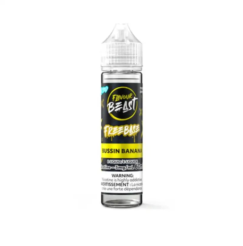 Vape juice bottle with 'Flavour Beast' branding on a white backgroundFlavour Beast E-Liquid Freebase - Bussin Banana Iced