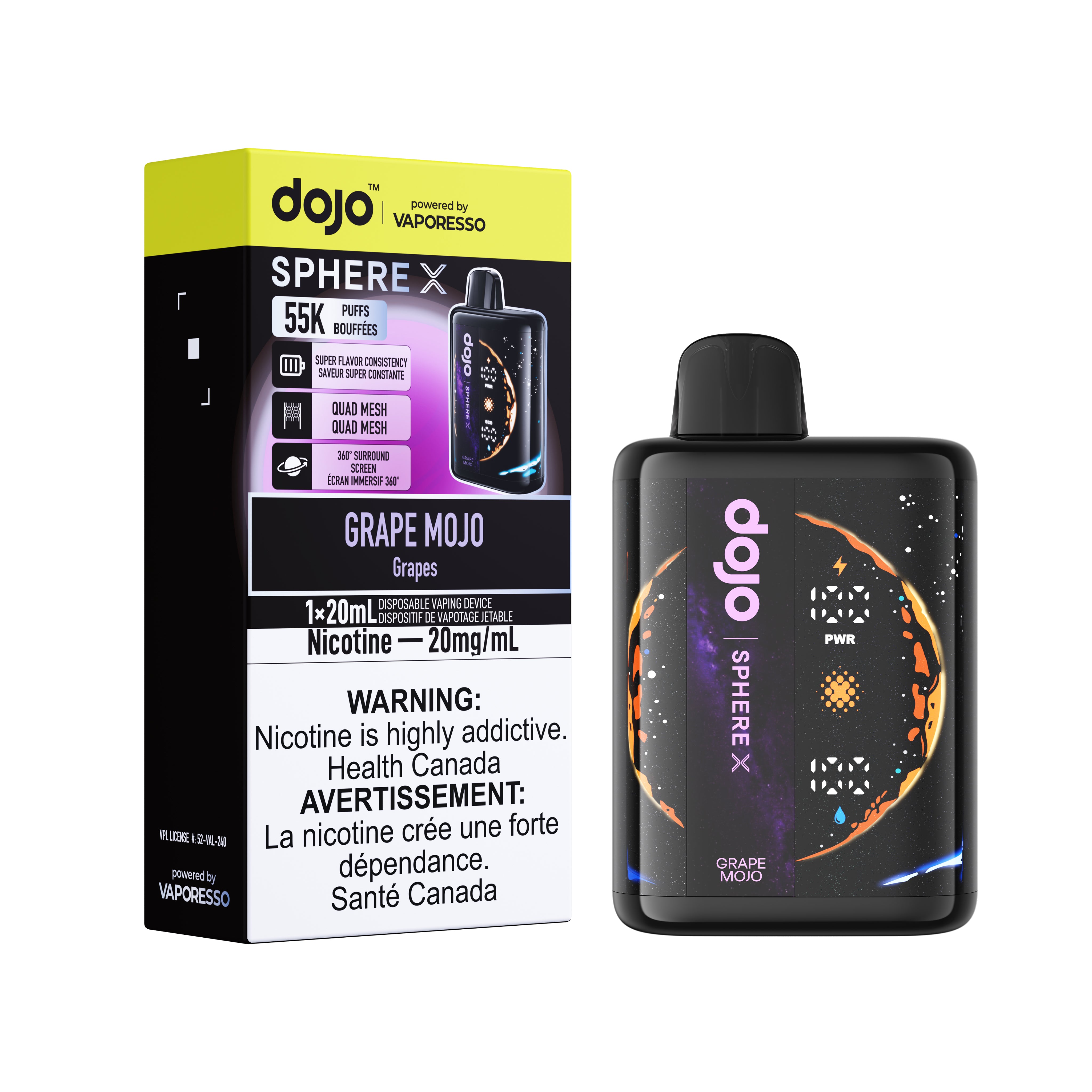 Grape Mojo DOJO Sphere S 40K Disposable Vape (5%, 40000 Puffs) - Mexico Mango - Element Vape Vape Price Grape Mojo DOJO Sphere S 40K Disposable Vape (5%, 40000 Puffs) - Mexico Mango - Element Vape Vape Price
