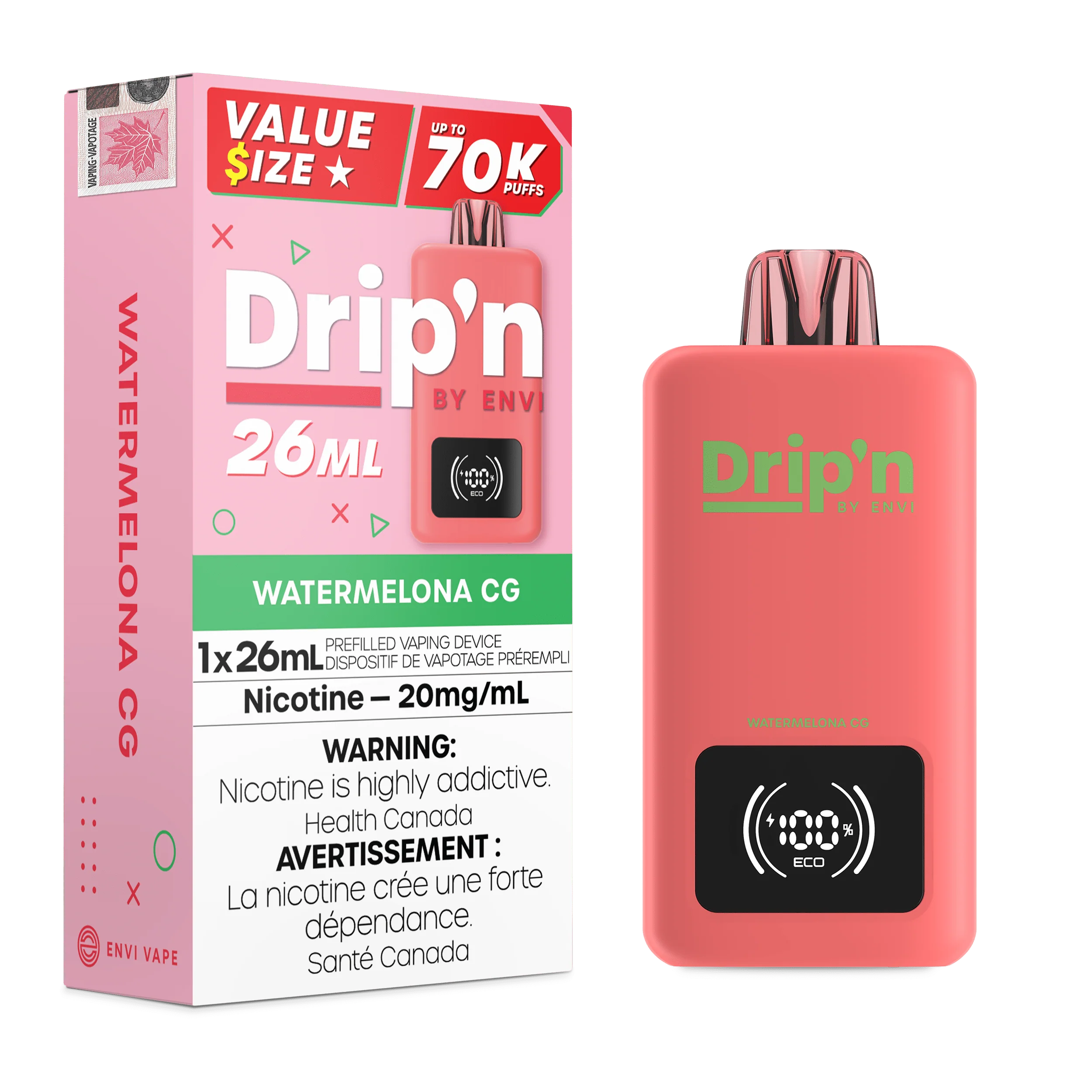 Watermelon CG Disposable Vape Envi Drip’n 26ML 70K