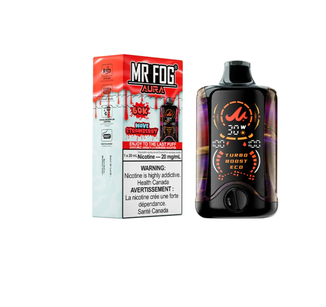 Wave Strawberry AURA 60K Disposable Vape by Mr. Fog 0mg Nicotine, 60,000 Puffs Wave Strawberry AURA 60K Disposable Vape by Mr. Fog 0mg Nicotine, 60,000 Puffs