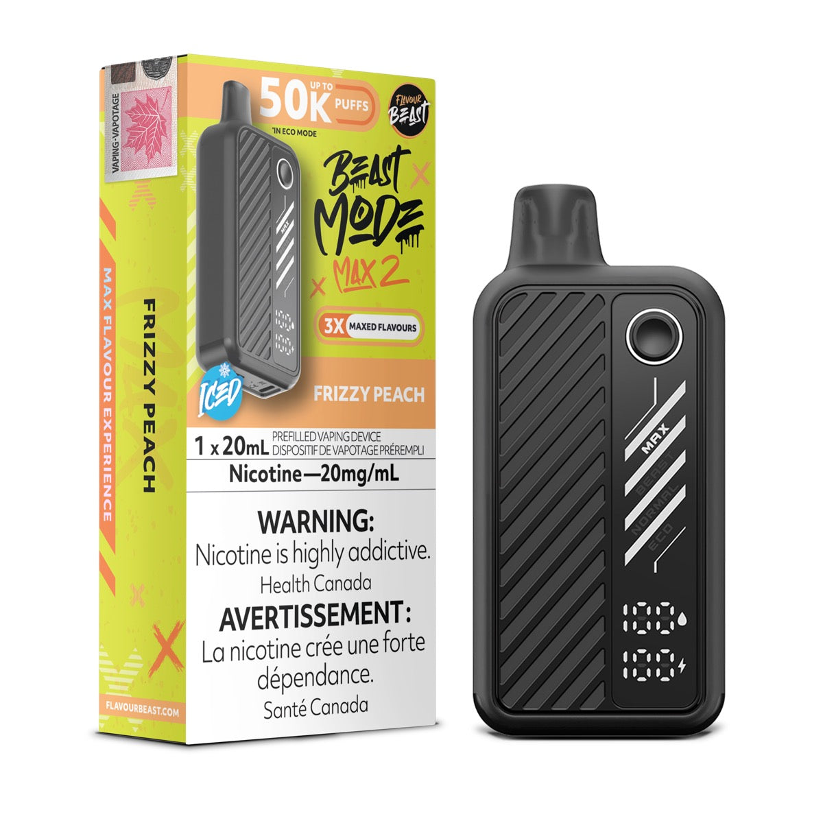 Frizzy Peach Iced Flavour Beast Beast Mode Max 2 50K Disposable Vape - VapeBest