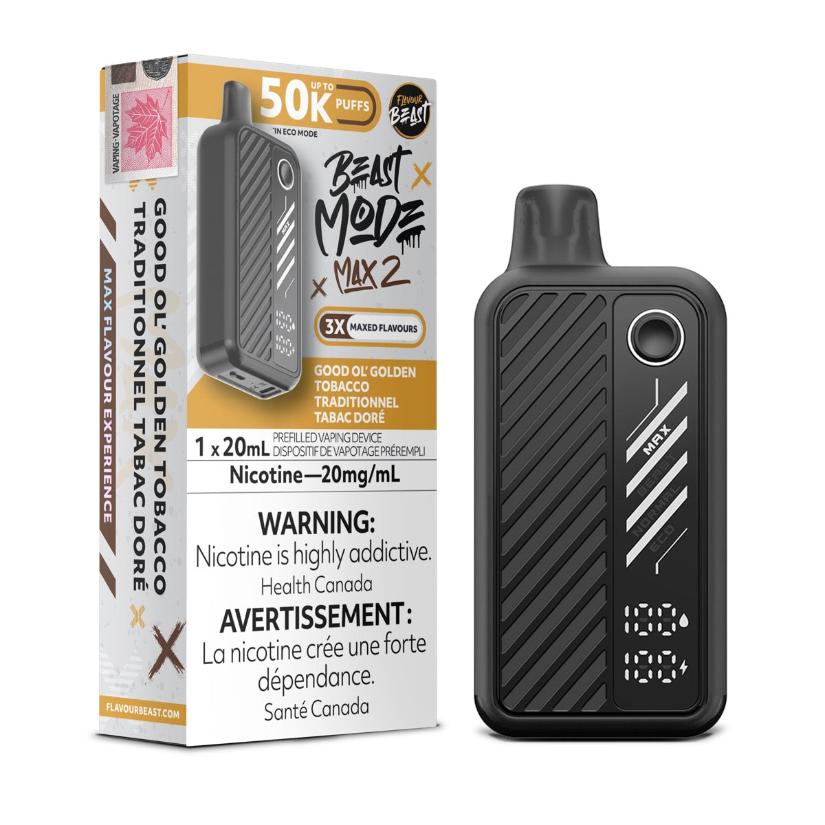 Good Ol' Golden Tobacco Flavour Beast Beast Mode Max 2 50K Disposable Vape - VapeBest