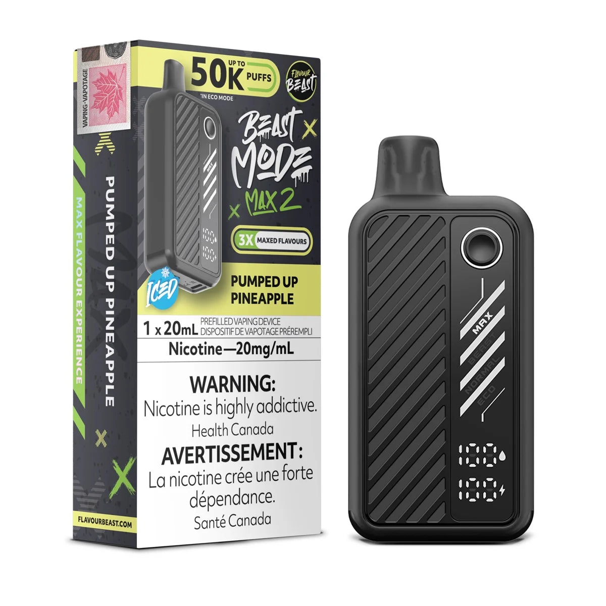 Pumped Up Pineapple Iced Flavour Beast Beast Mode Max 2 50K Disposable Vape - VapeBest