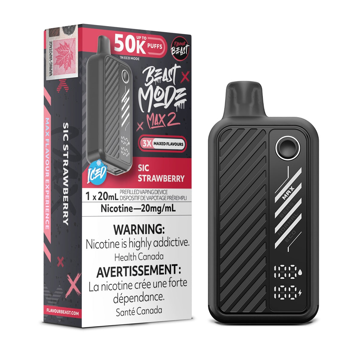 Sic Strawberry Iced Flavour Beast Beast Mode Max 2 50K Disposable Vape - VapeBest