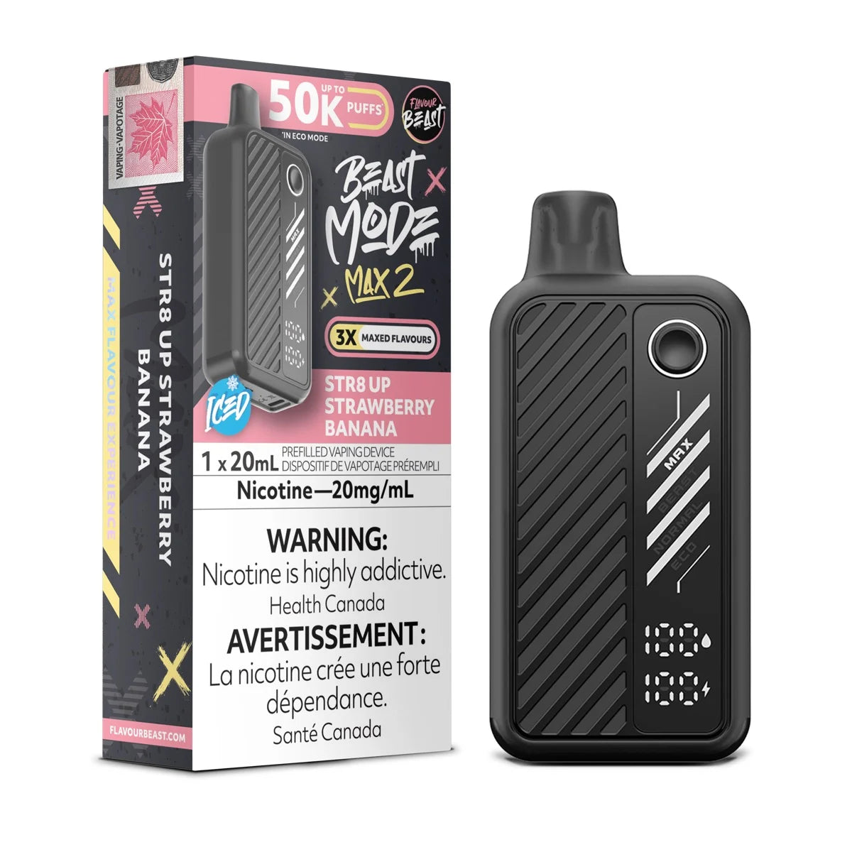 Str8 Up Strawberry Banana Iced Flavour Beast Beast Mode Max 2 50K Disposable Vape - VapeBest