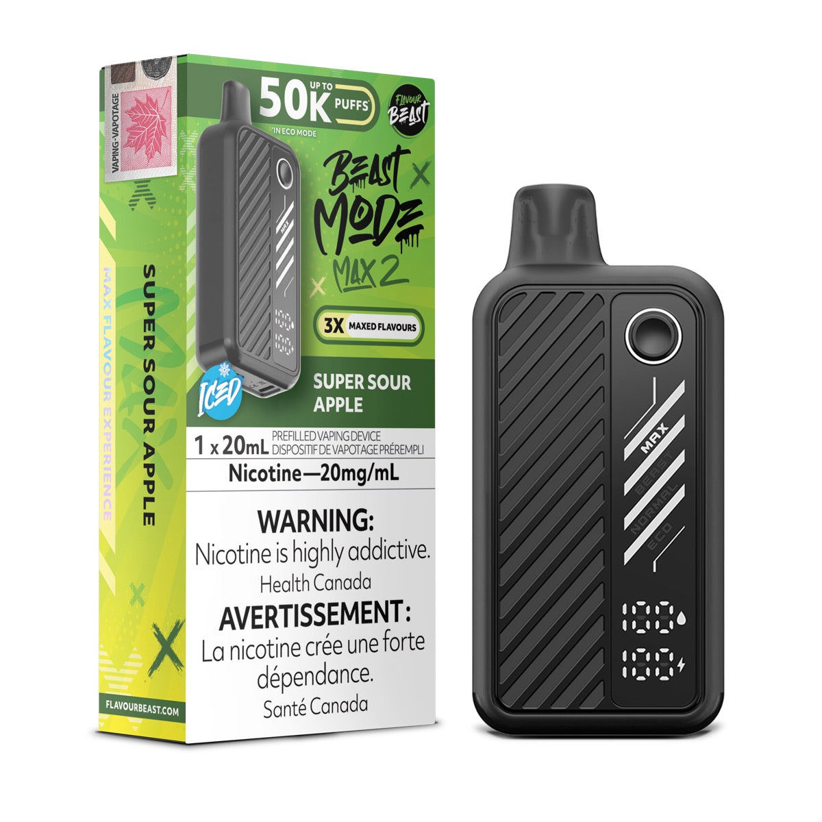 Super Sour Apple Iced Flavour Beast Beast Mode Max 2 50K Disposable Vape - VapeBest