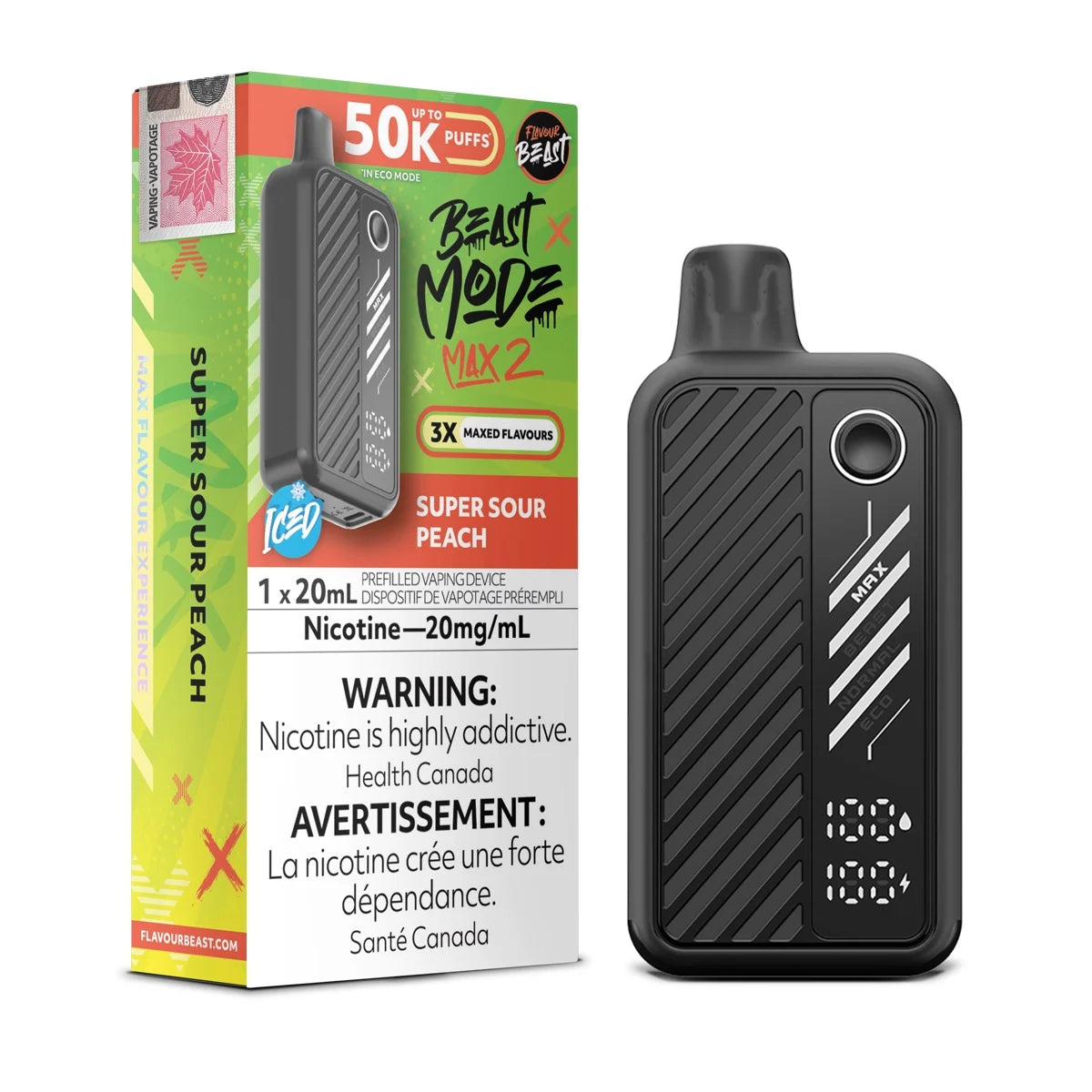 Super Sour Peach Iced Flavour Beast Beast Mode Max 2 50K Disposable Vape - VapeBest