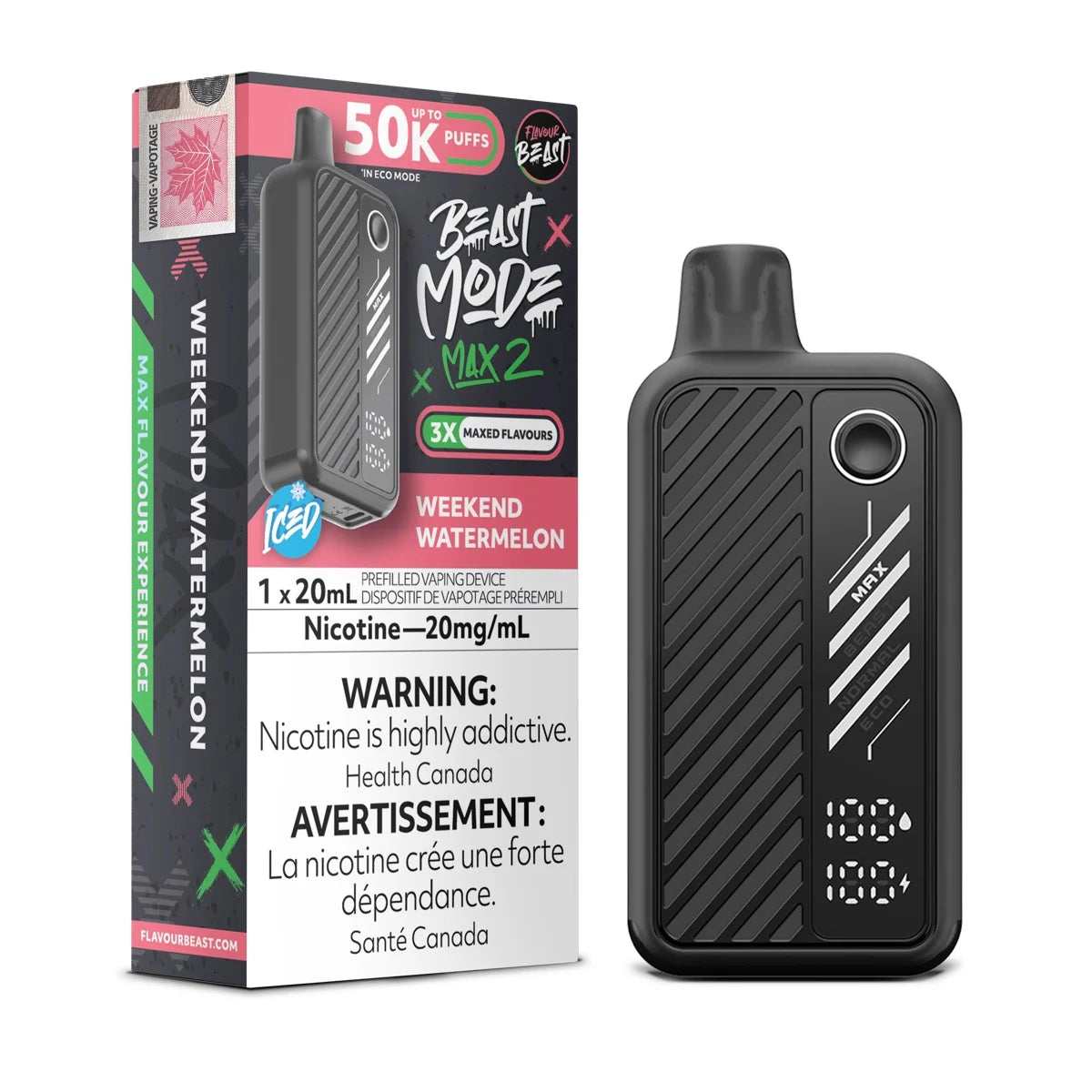 Weekend Watermelon Iced Flavour Beast Beast Mode Max 2 50K Disposable Vape - VapeBest