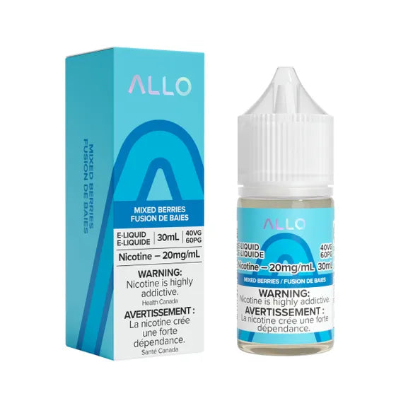 Allo e-liquid bottle and packaging on a white backgroundAllo E-Liquid - Mixed Berries