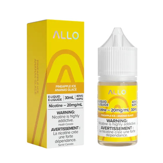 ALLO Pineapple Ice e-liquid bottle and packaging on a white backgroundAllo E-Liquid - Pineapple Ice