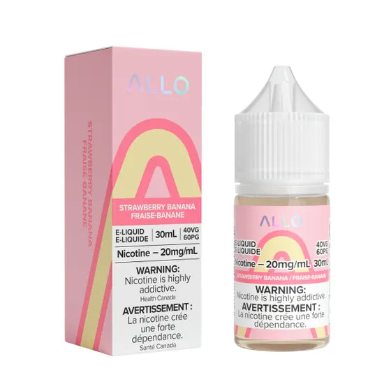 ALLO Strawberry Banana e-liquid bottle and packaging on a white backgroundAllo E-Liquid - Strawberry Banana