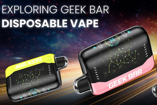 Geek Bar disposable vapes with colorful designs and constellation graphics against a dynamic background