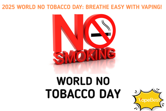 3D no smoking symbol, anti-smoking message, text for World No Tobacco Day, VapeBest badge