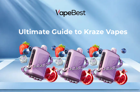 Purple Kraze vapes with chains, mixed berries, and pomegranate in a bright modern setting