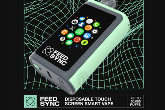 Feed Sync disposable touchscreen smart vape with icons, up to 30,000 puffs, mint green