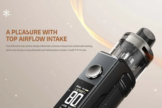VOOPOO Drag X2 vape device with top airflow intake and digital display on beige background
