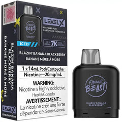 Level X vape pod packaging with Flavour Beast branding on a white Blazin' Banana Blackberry LevelX Flavour Beast 7k Puffsbackground
