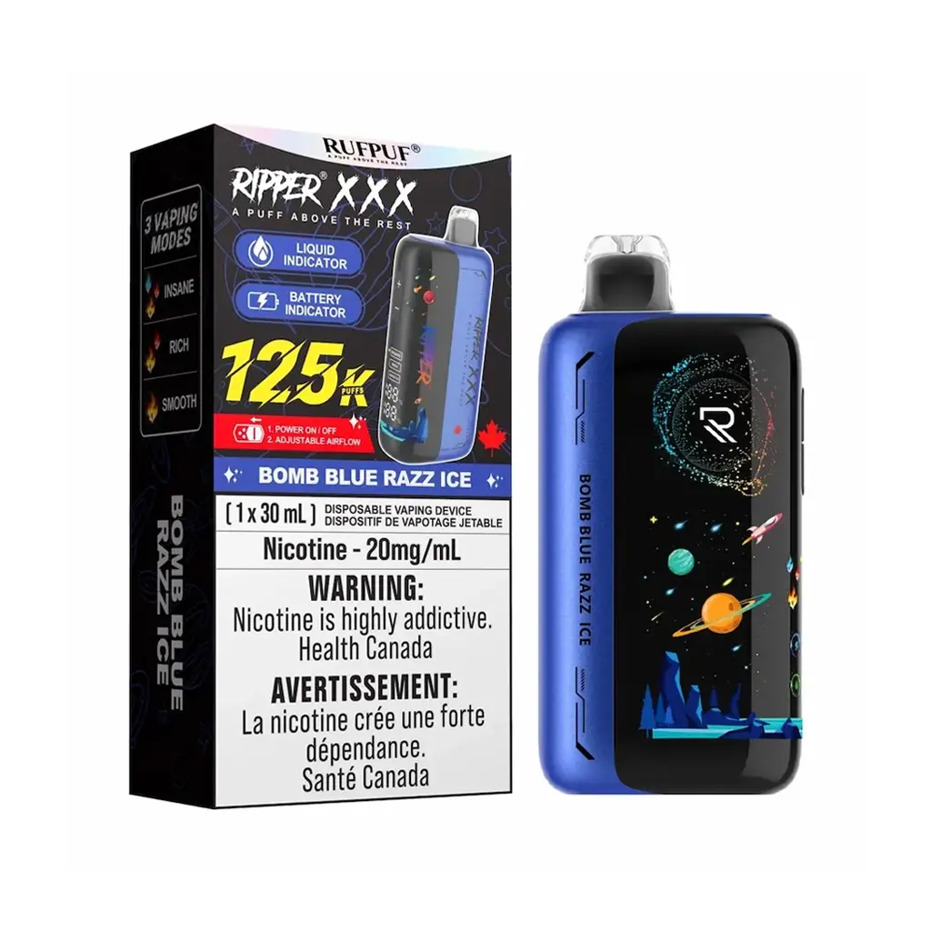 Bomb Blue Razz Ice Rufpuf Ripper XXX 125K Disposable Vape - VapeBest