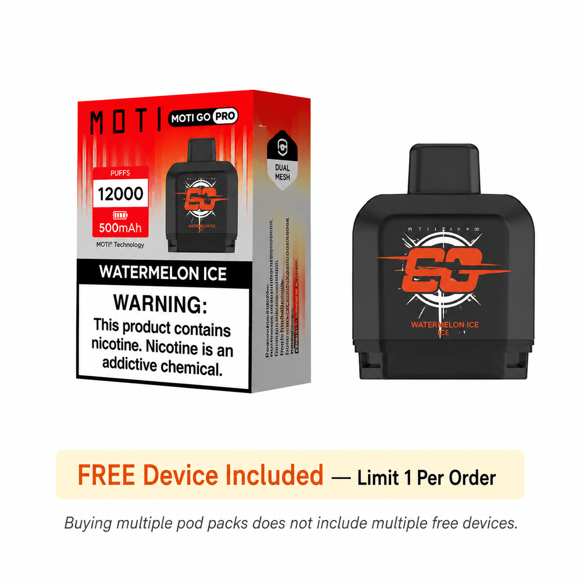 MOTI GO Pro 12000 Disposable Replacement Pod (Pack of 3) + ONE FREE Device (Limit 1 Per Order)- Only $9.99