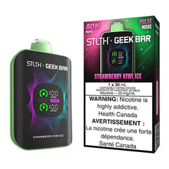 STLTH x Geek Bar vape device and packaging with strawberry kiwi ice flavor on a white backgroundStrawberry Kiwi Ice