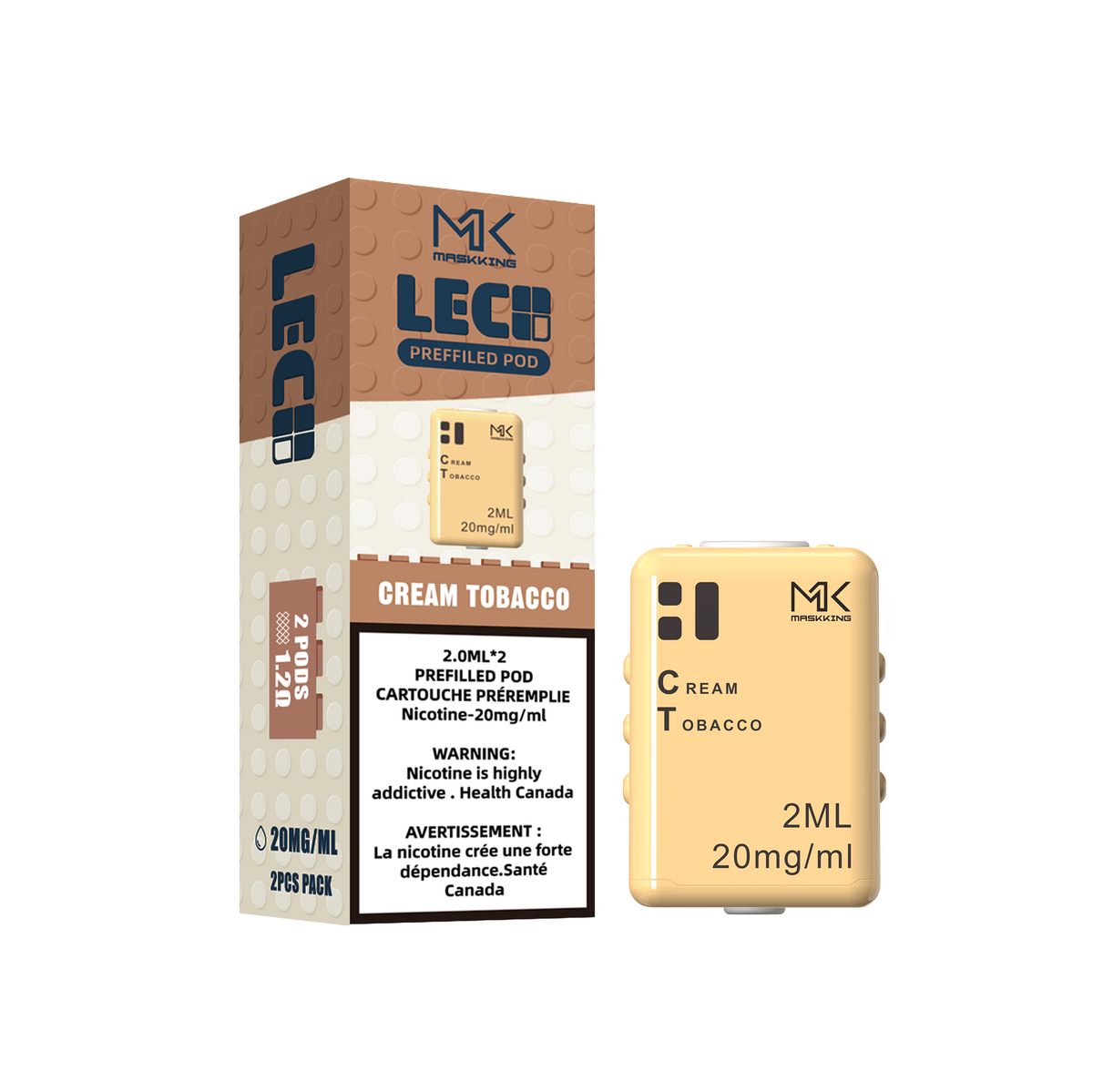 Cream Tobacco Maskking Leco 2400 Pod(2 Packs)
