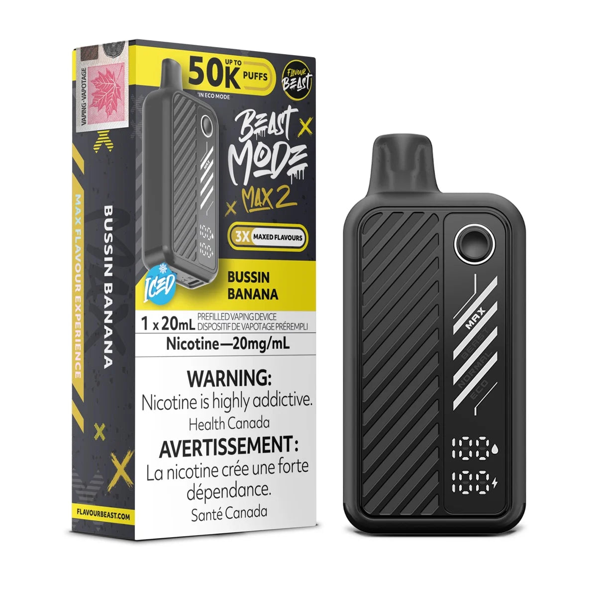 Bussin Banana Iced Flavour Beast Beast Mode Max 2 50K Disposable Vape
