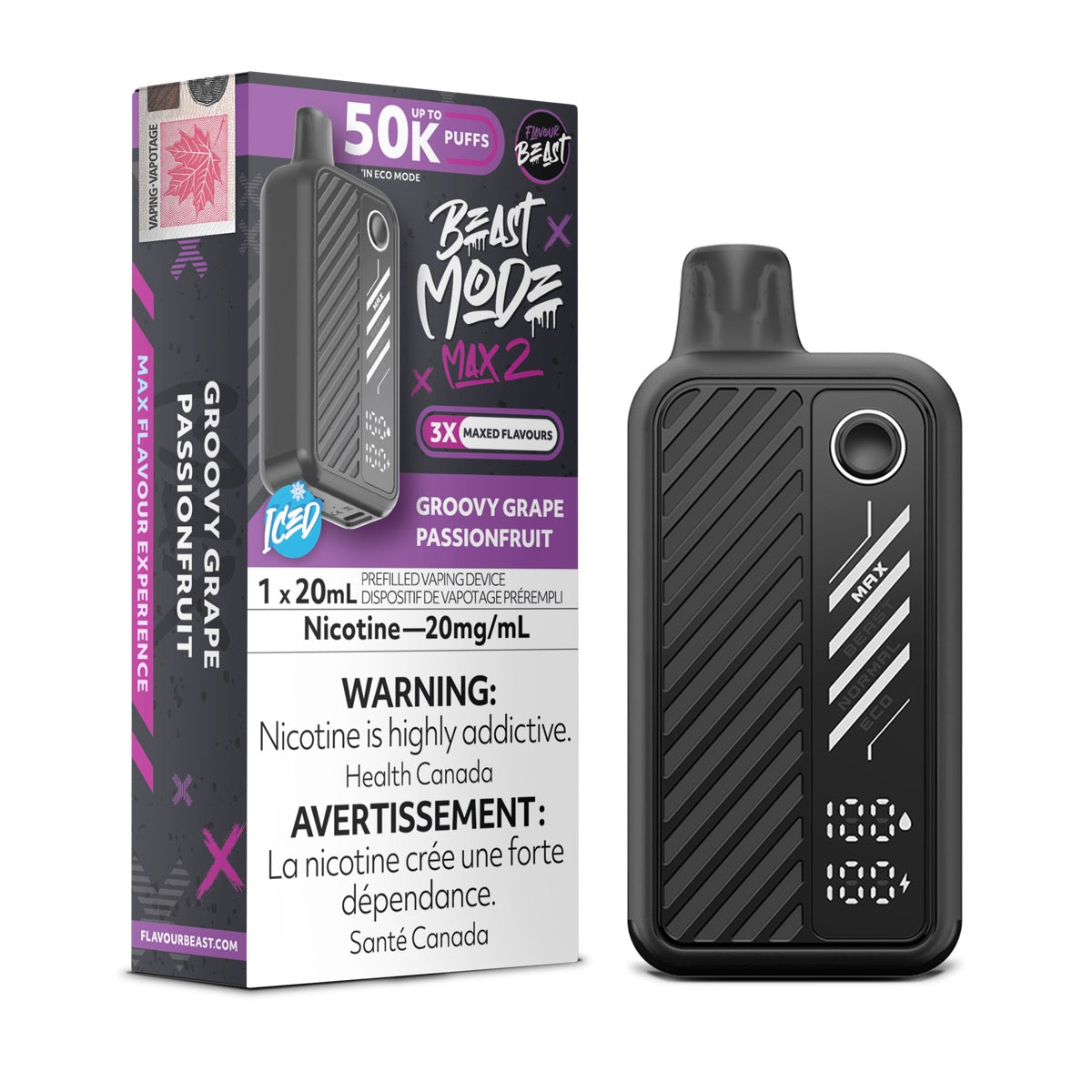 Groovy Grape Passionfruit Iced Flavour Beast Beast Mode Max 2 50K Disposable Vape