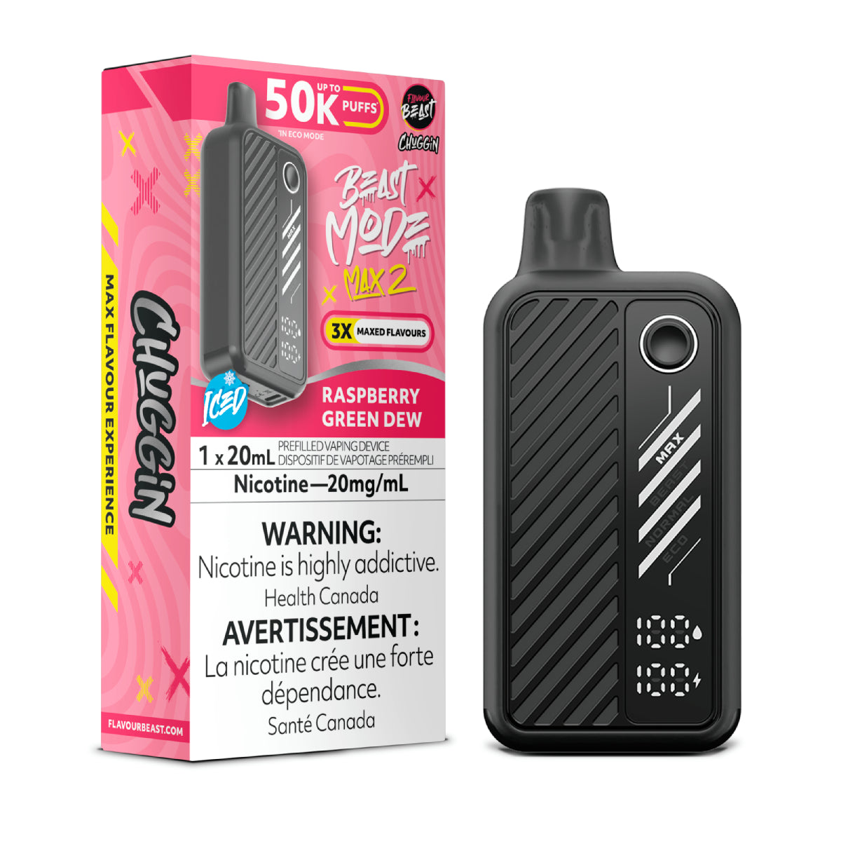 Raspberry Green Dew Iced Flavour Beast Beast Mode Max 2 50K Disposable Vape