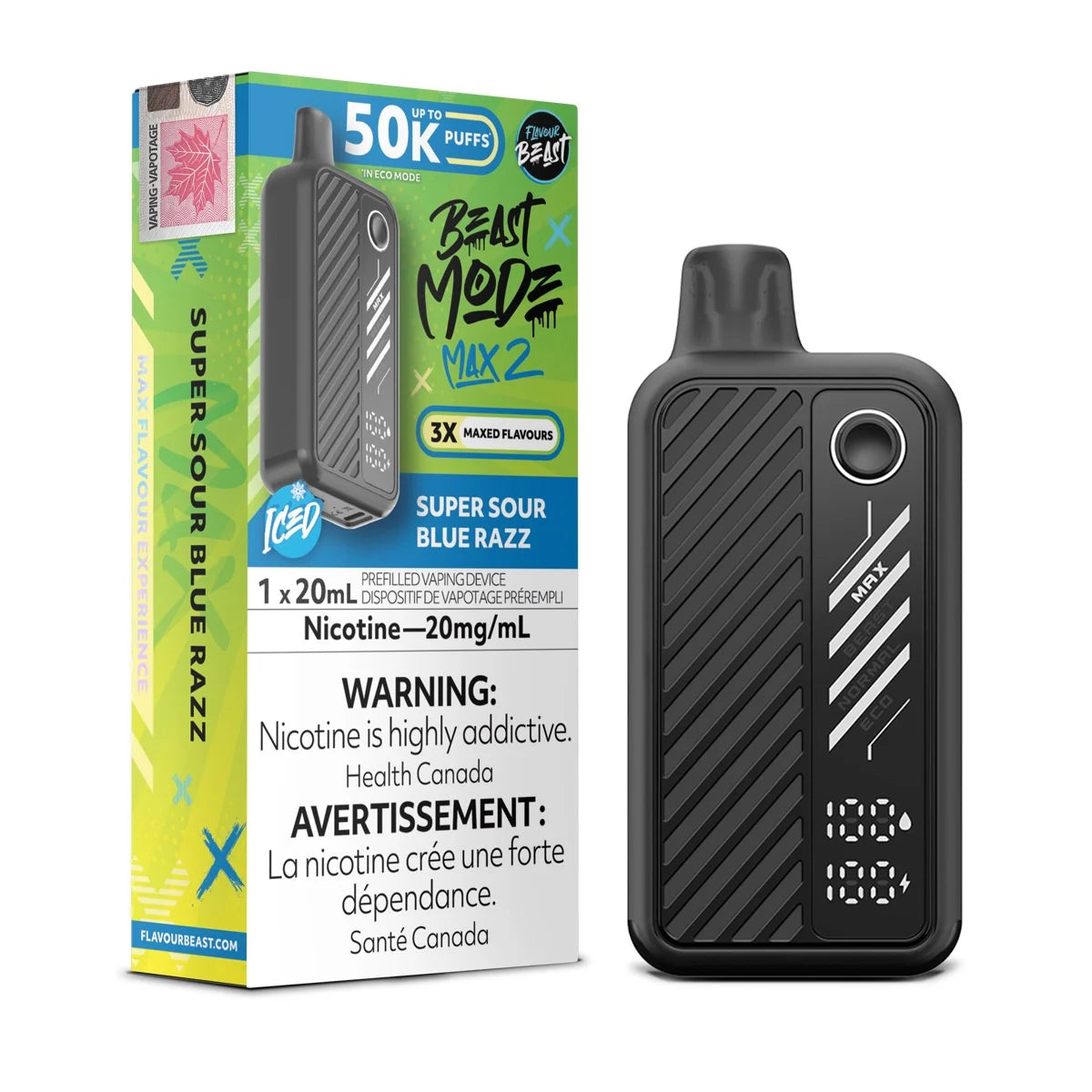Super Sour Blue Razz Iced Flavour Beast Beast Mode Max 2 50K Disposable Vape