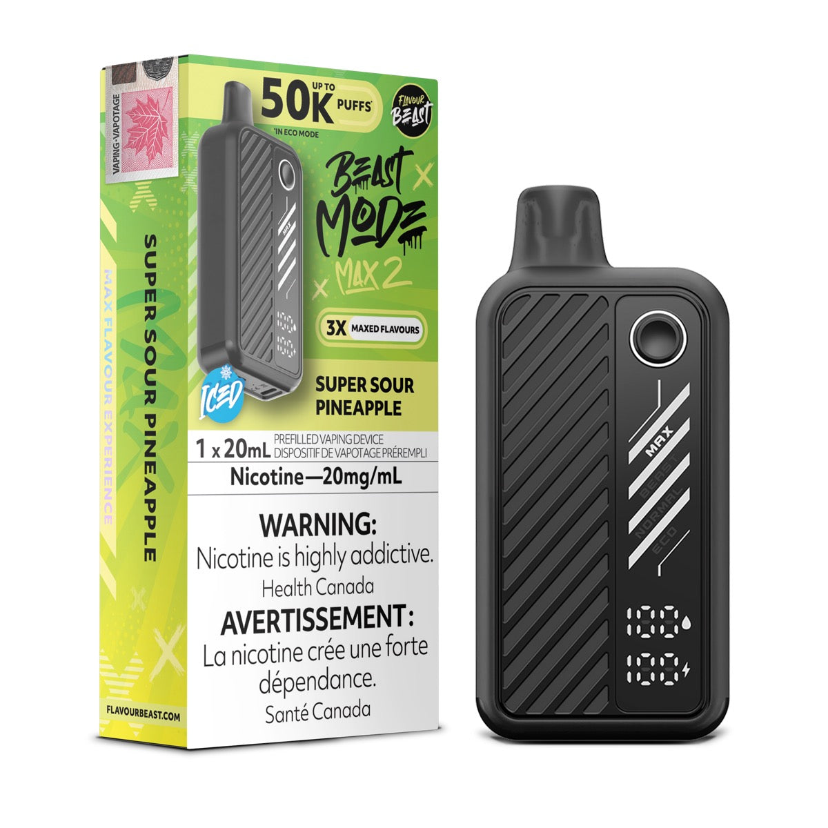 Super Sour Pineapple Iced Flavour Beast Beast Mode Max 2 50K Disposable Vape