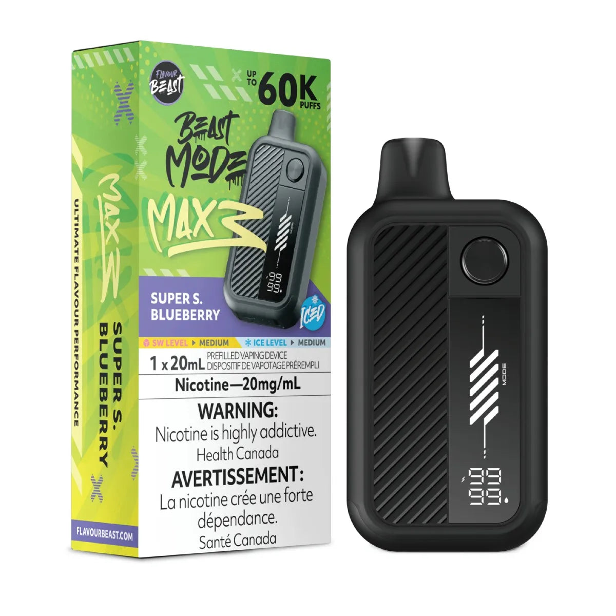 Super S. Blueberry Iced Flavour Beast Mode Max 3 60K Disposable Vape
