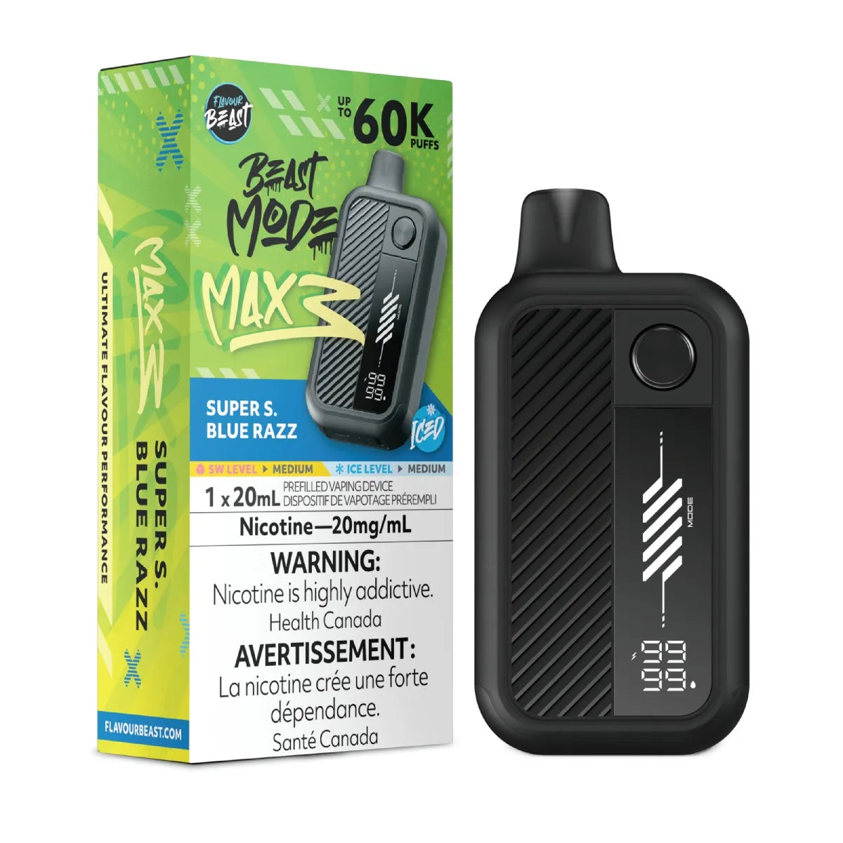 Super S. Blue Razz Iced Flavour Beast Mode Max 3 60K Disposable Vape