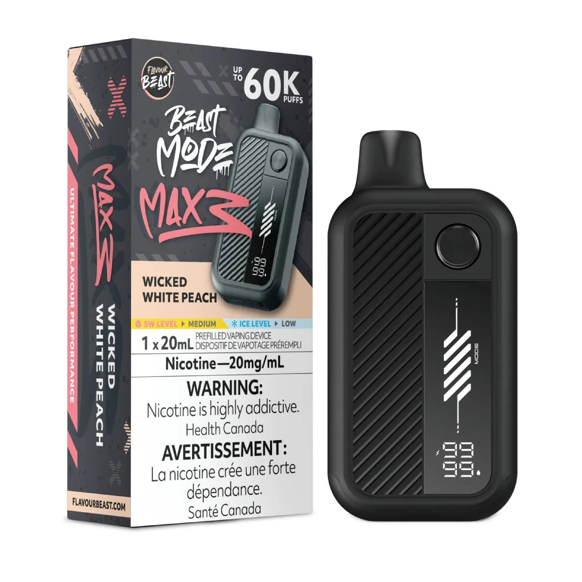 Wicked White Peach Flavour Beast Mode Max 3 60K Disposable Vape