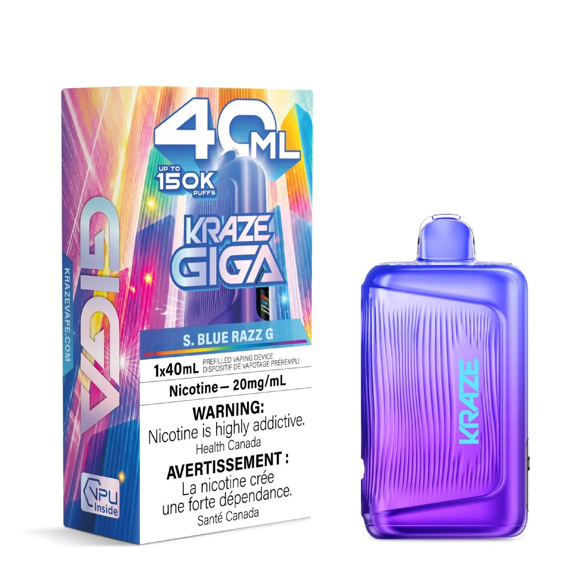 S. Blue Razz G Kraze Giga 150K Disposable Vape 40mL