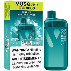 Vuse GO 8000 disposable vape device packaging with warning label