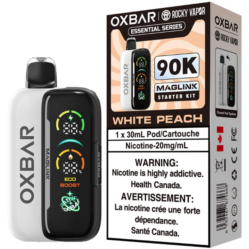 White Peach-Oxbar x Rocky Vapor Maglink Hybrid 90K Disposable Vape