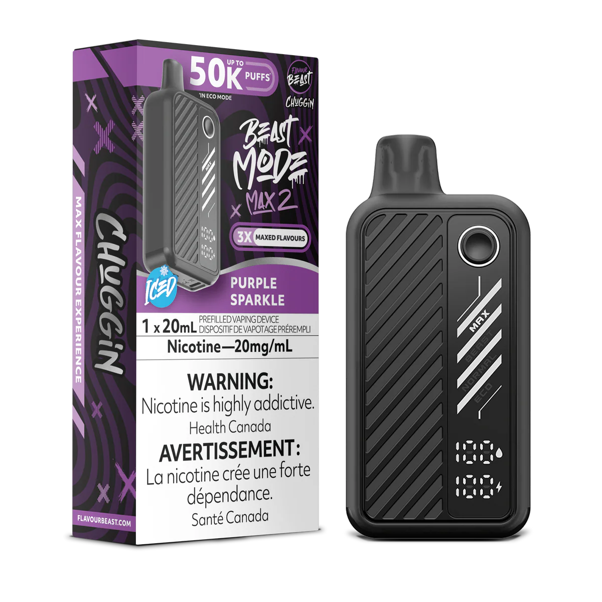 Purple Sparkle Iced Flavour Beast Beast Mode Max 2 50K Disposable Vape